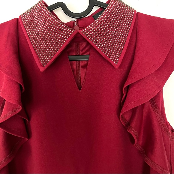 RED GRACIA CRYSTAL JEWELED COLLAR DRESS - Picture 3 of 11